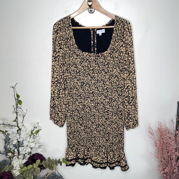 LOST + WANDER Pick Me Golden Hour Smocked Mini Dress Yellow Black {3M23} - Picture 4 of 7